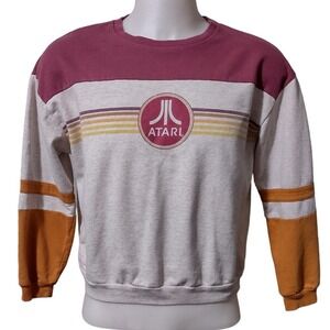 Atari Sweatshirt Mens Size XL Long Sleeved Maroon Gray Atari Logo Crew Neck Logo